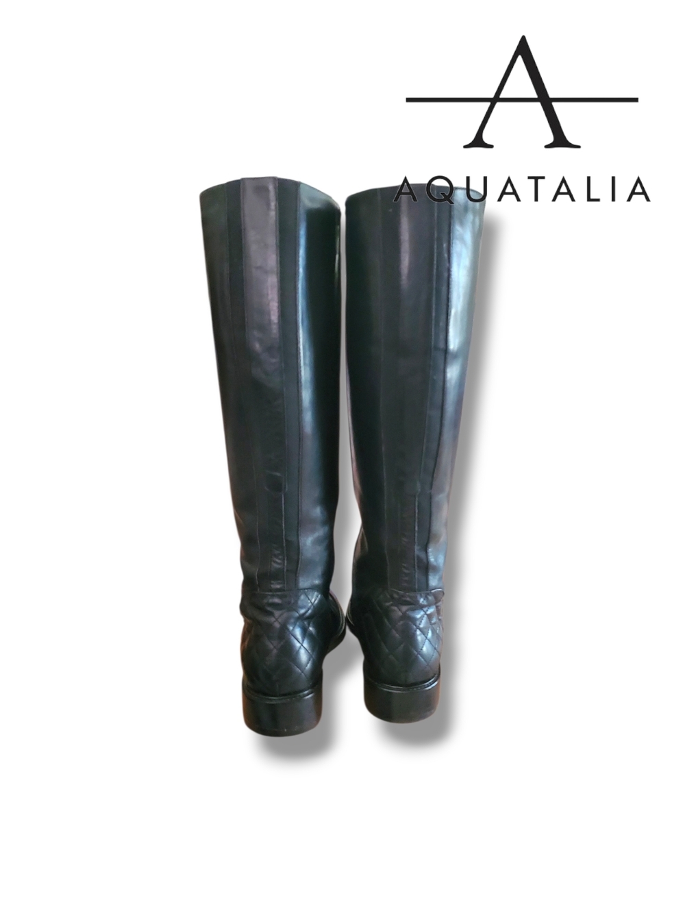 Aquatalia Geneva Calf Elastic Womens Black Leather Zipper Knee High Riding Boots - Picture 7 of 14